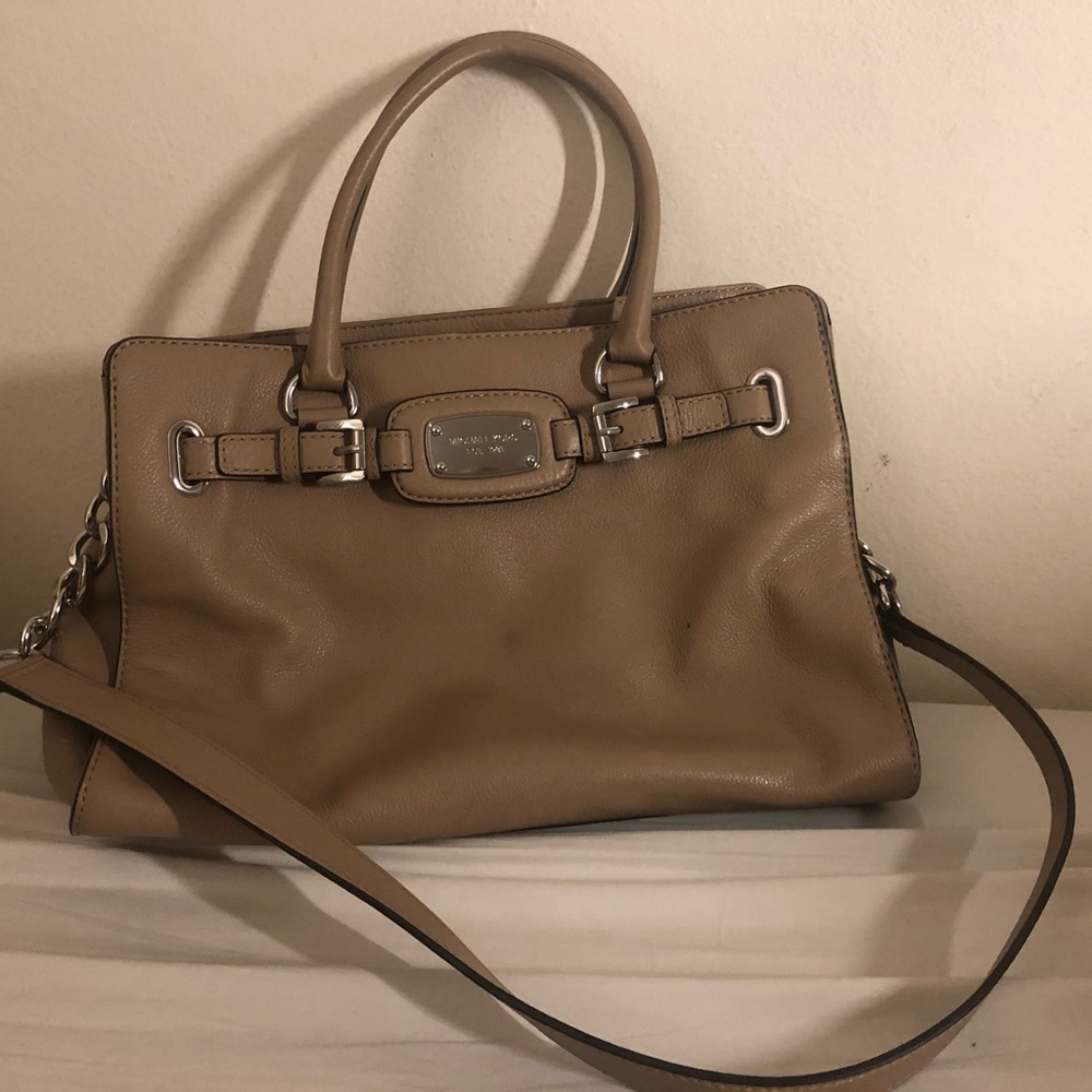 Michael Kors Beige Leather Satchel Handbag Purse